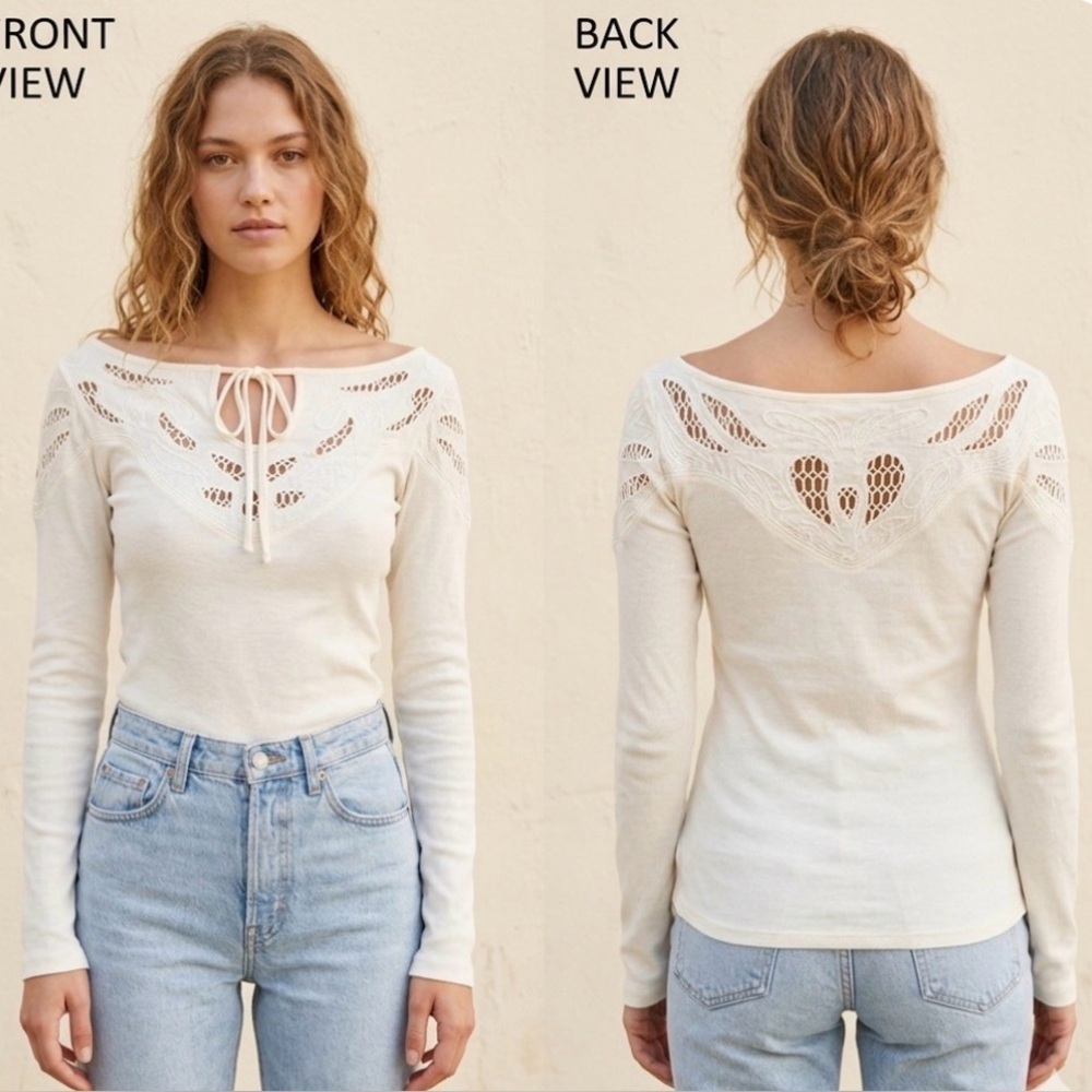 Free People - with Love Elegant White Crochet Lace-Up Women's Top s- sz S/P